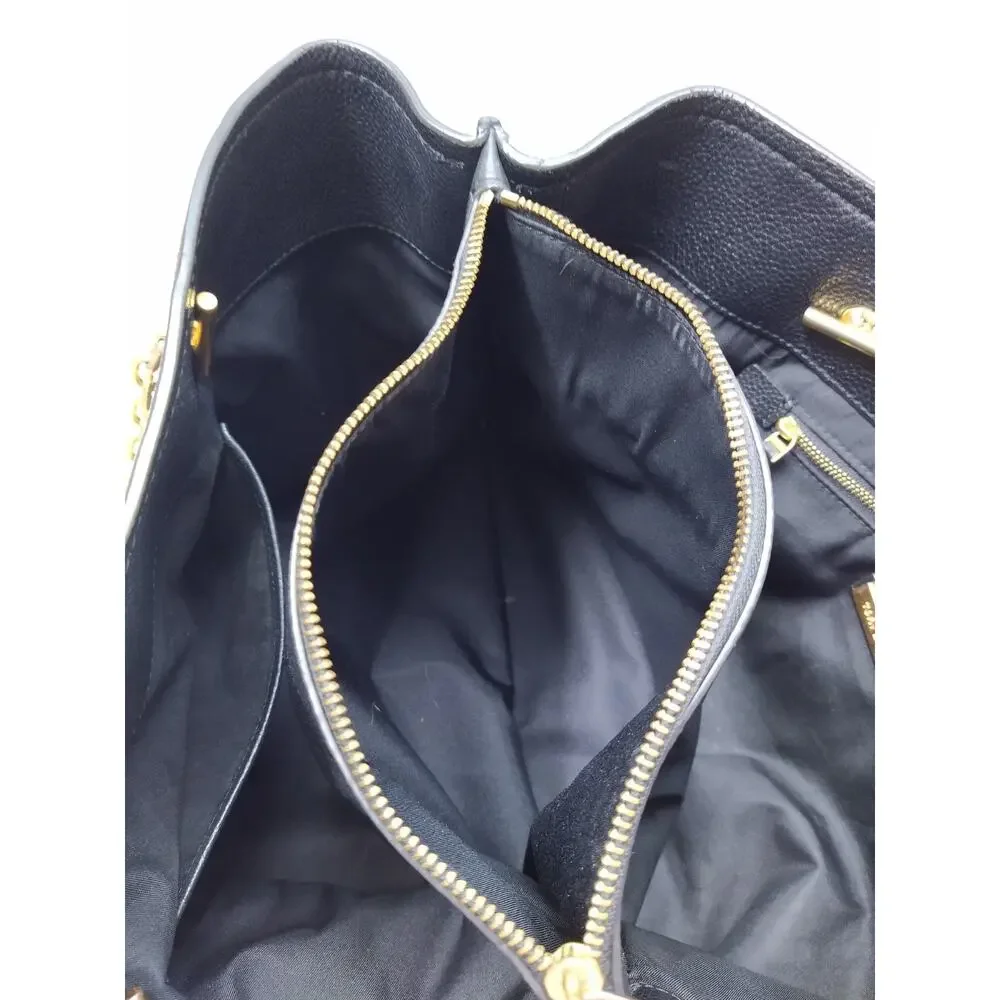Tory Burch Black Pebbled Leather Chain Double Handles Tote Bag